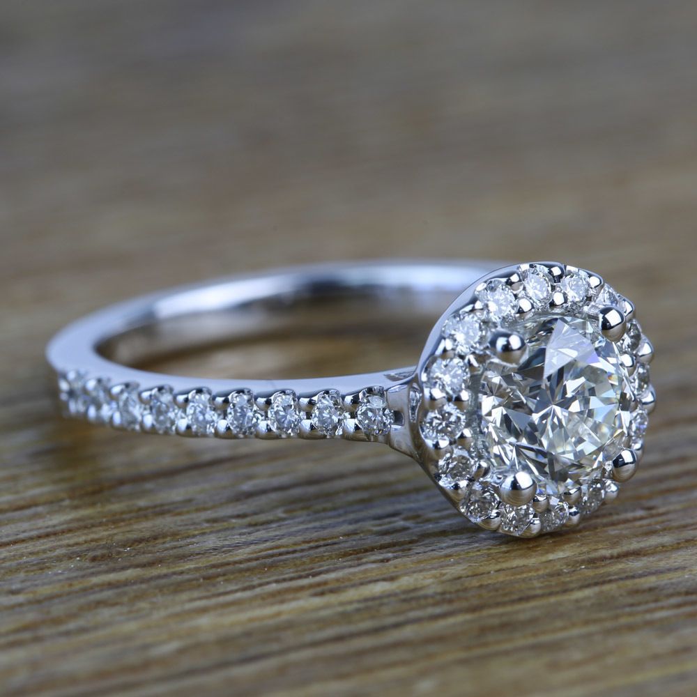 0.94 Carat Round Custom Halo Diamond Engagement Ring