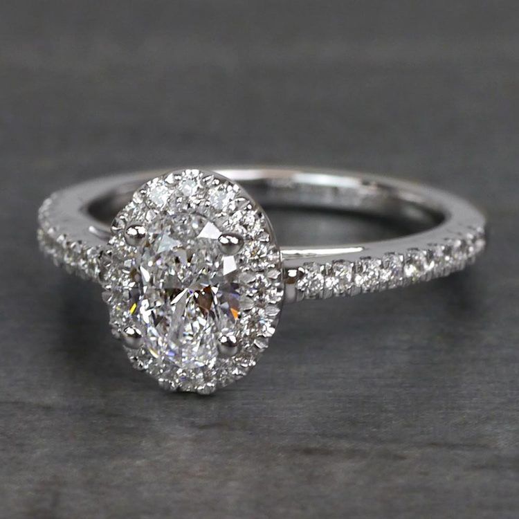 Oval Cut Halo Engagement Ring With Diamond Band