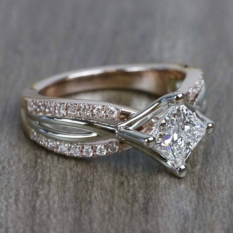 0.85 Carat Princess Cut Diamond Twisted Design Engagement Ring