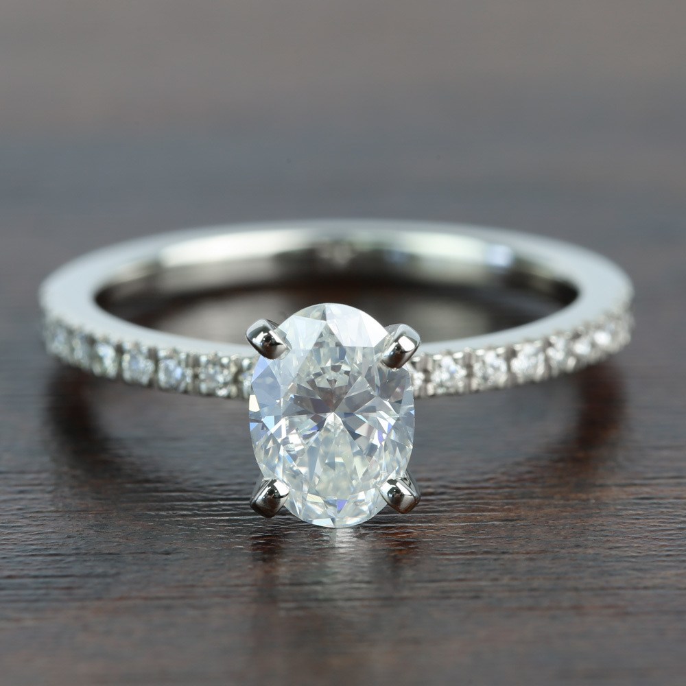 1.01 Carat Oval Petite Pave Diamond Engagement Ring