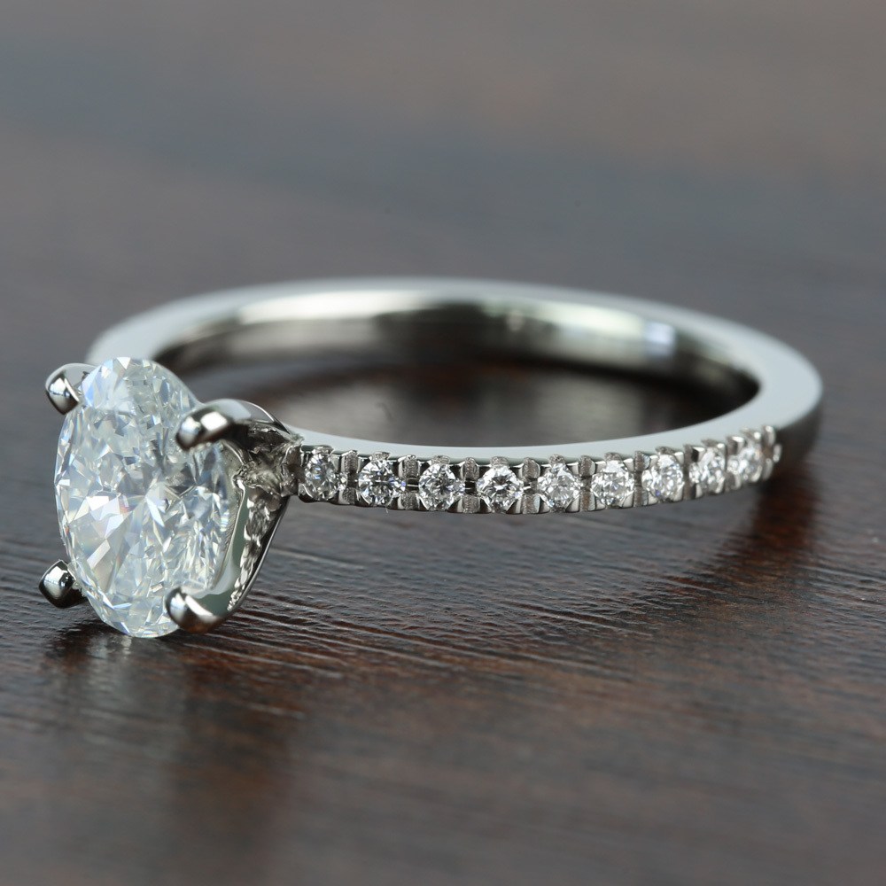 1.01 Carat Oval Petite Pave Diamond Engagement Ring
