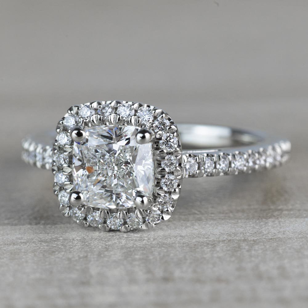 Radiant 1.20 Halo Cushion Cut Diamond Engagement Ring