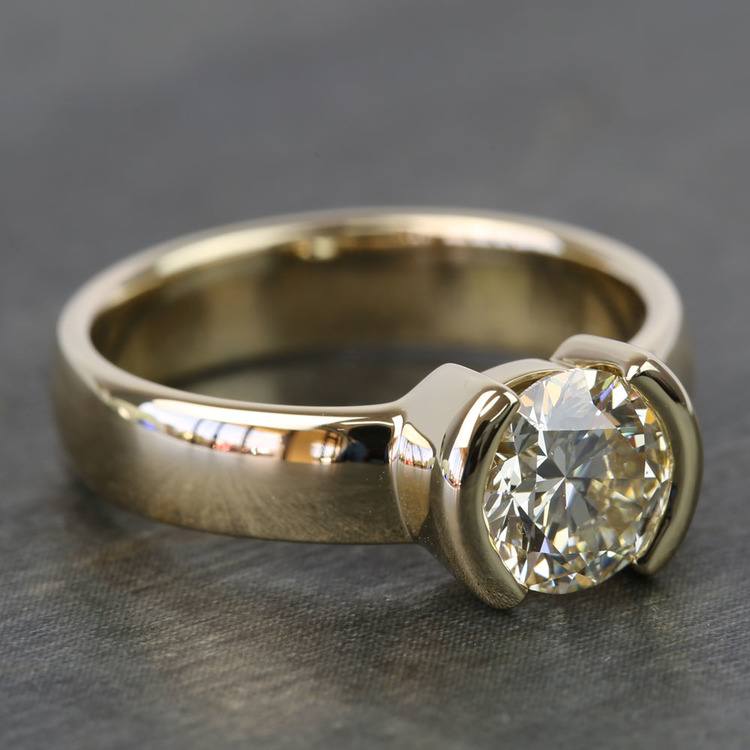 1.24 Carat Round Half Bezel Diamond Engagement Ring