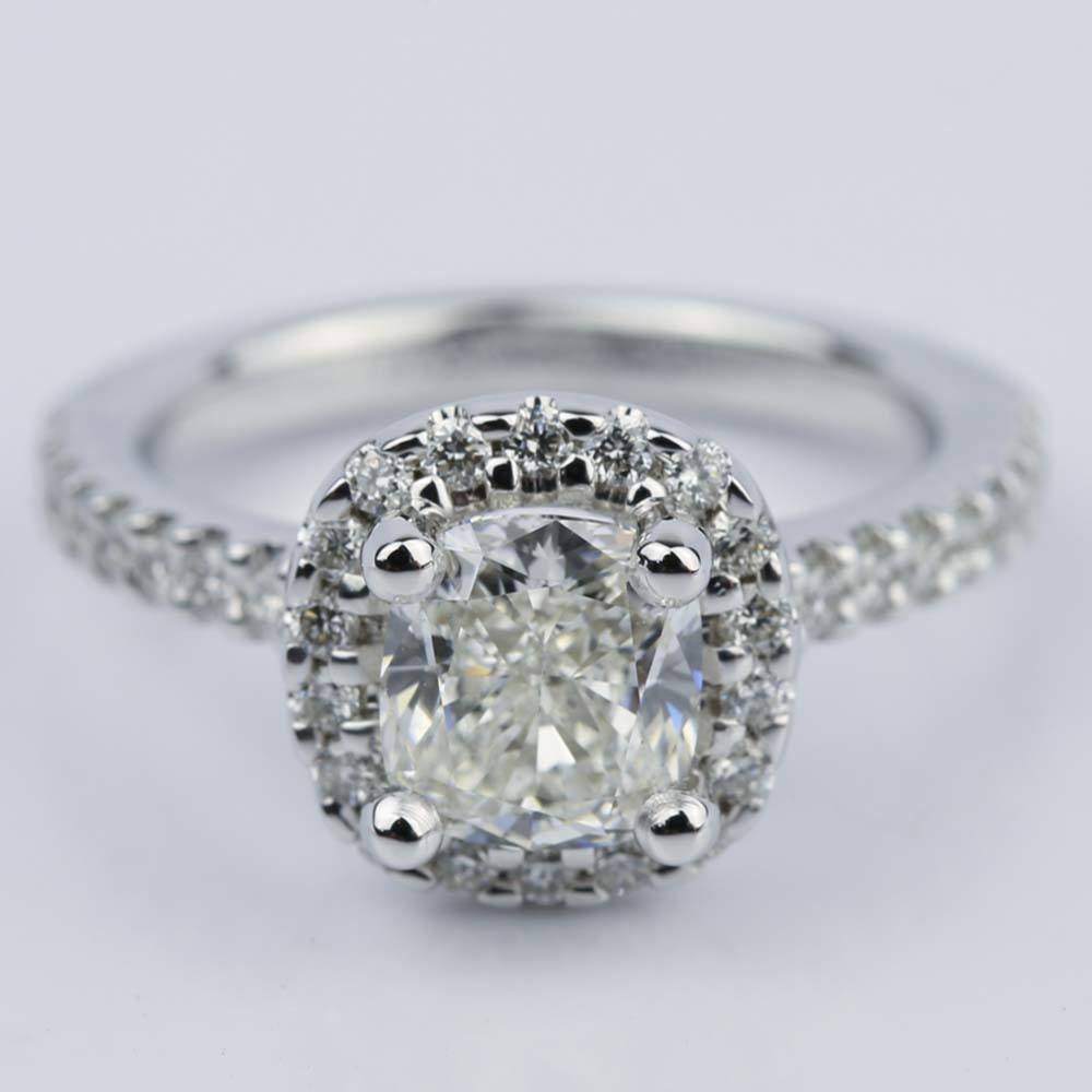 Cushion Cut Halo Diamond Band Engagement Ring (1.31 Ct)