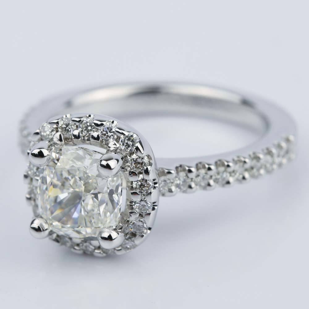 Cushion Cut Halo Diamond Band Engagement Ring (1.31 Ct)