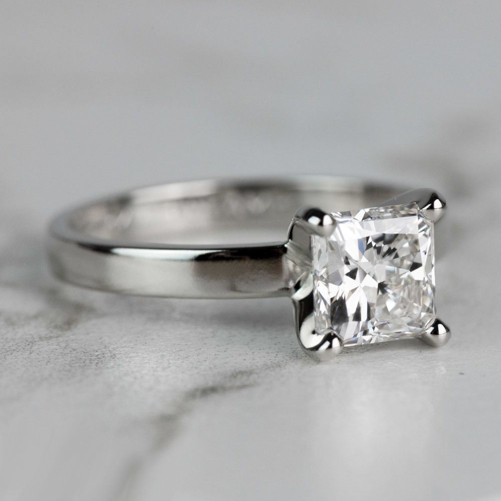1.51 Carat Radiant Flat Solitaire Diamond Engagement Ring