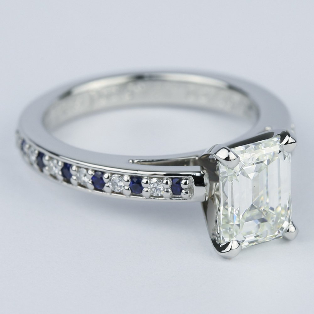 Emerald Cut Diamond And Sapphire Engagement Ring | 1.54 Ct.