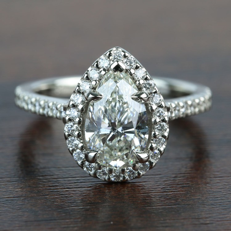 1.73 Carat Pear Halo Diamond Engagement Ring