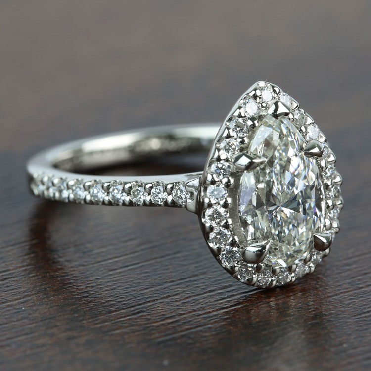 1.73 Carat Pear Halo Diamond Engagement Ring