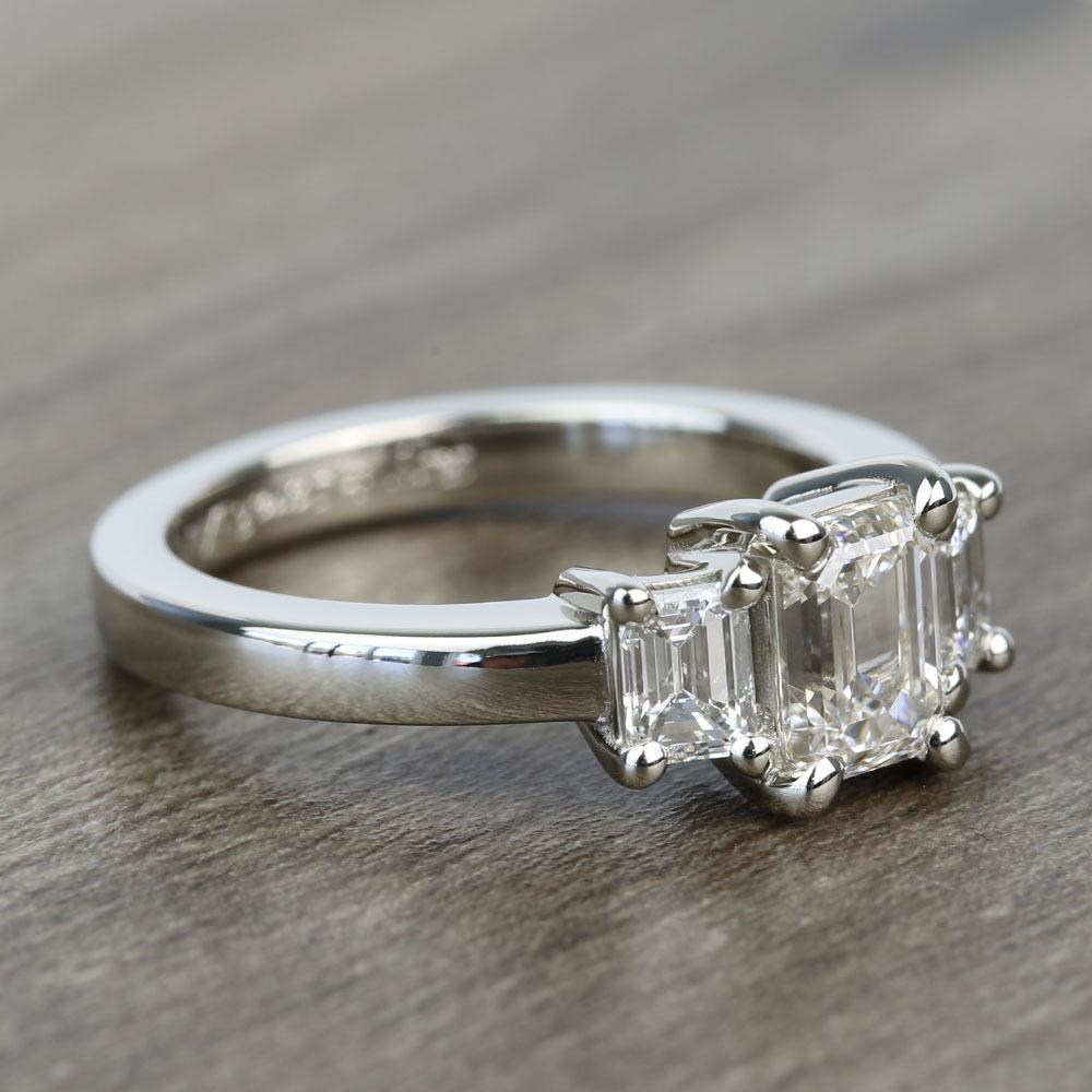 1 Carat 3 Stone Emerald Cut Diamond Engagement Ring