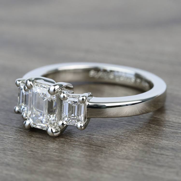 1 Carat 3 Stone Emerald Cut Diamond Engagement Ring