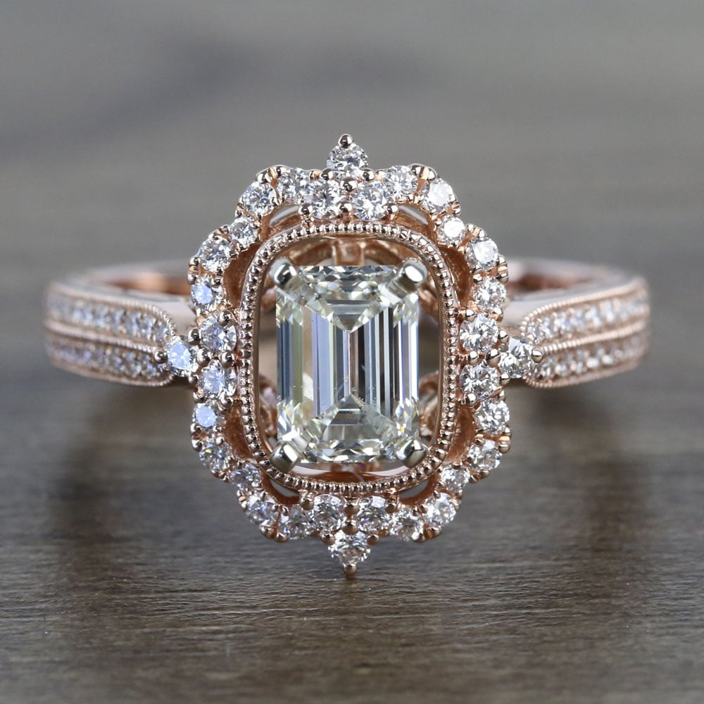 1 Carat Custom Antique Emerald Halo Diamond Engagement Ring01 