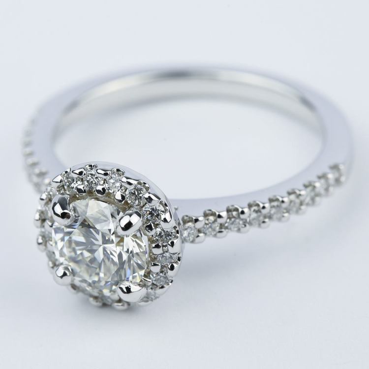 1 Carat Halo Diamond Engagement Ring in 18K White Gold