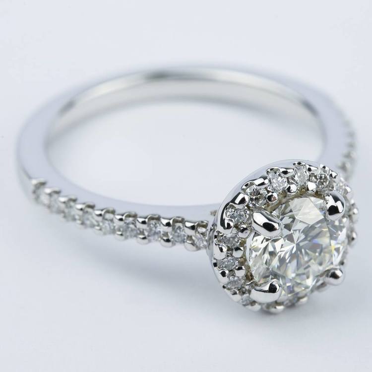 1 Carat Halo Diamond Engagement Ring in 18K White Gold