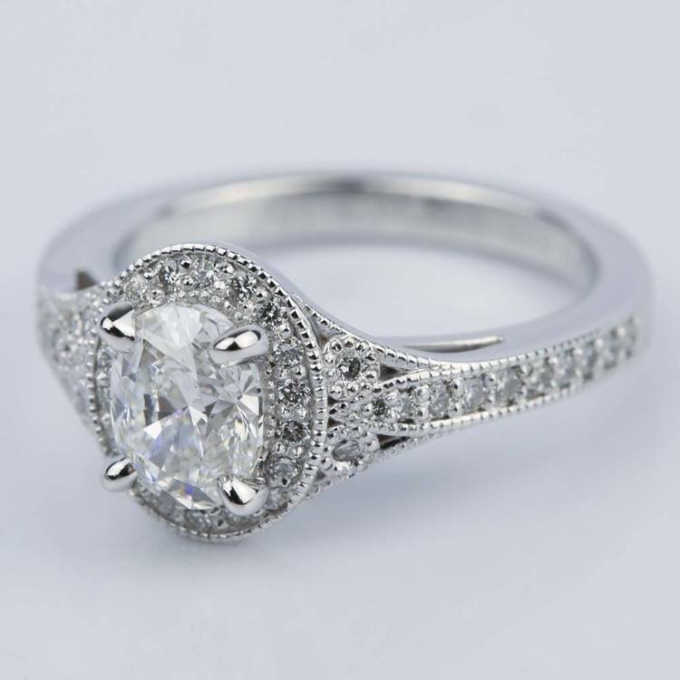 1 Carat Oval Diamond Art Deco Engagement Ring