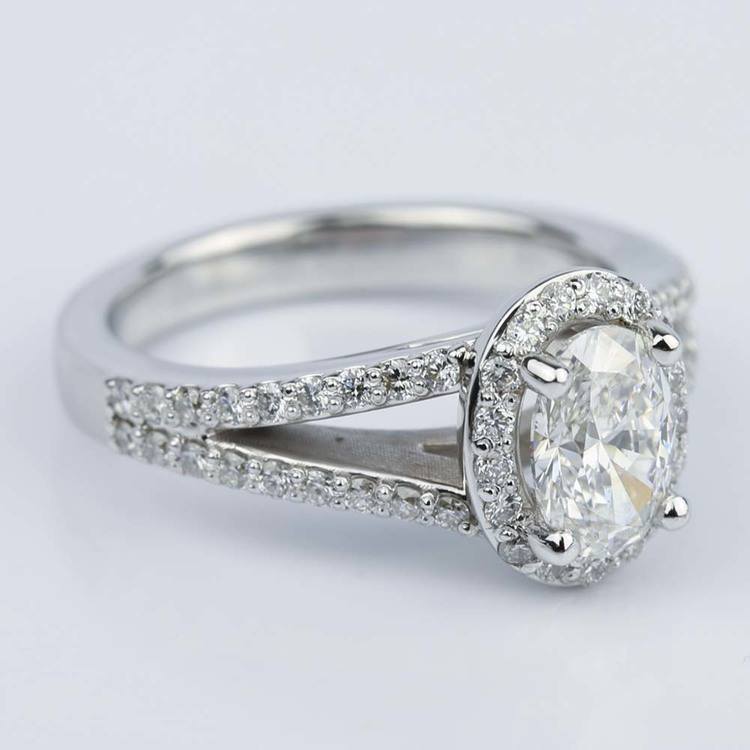 1 Carat Oval Diamond Halo Split-Shank Engagement Ring