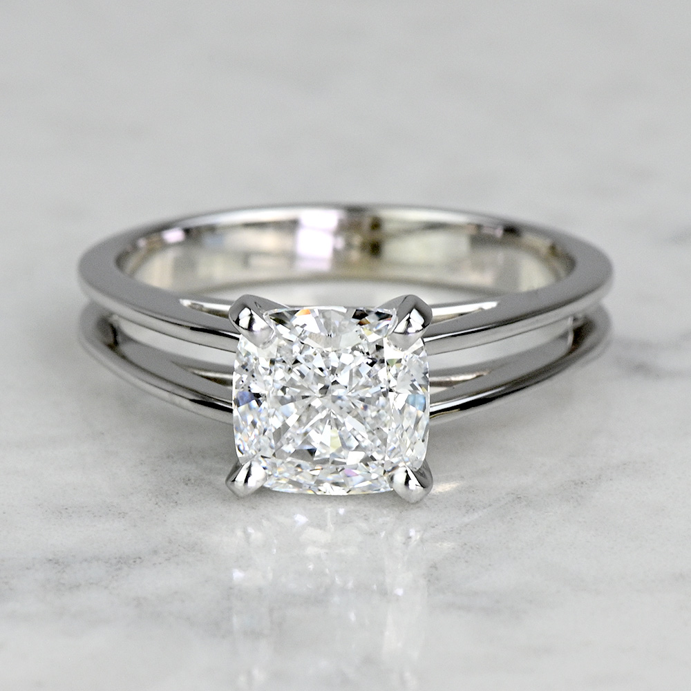 2.40 Carat Lab Created Cushion Diamond Split Shank Engagement Ring