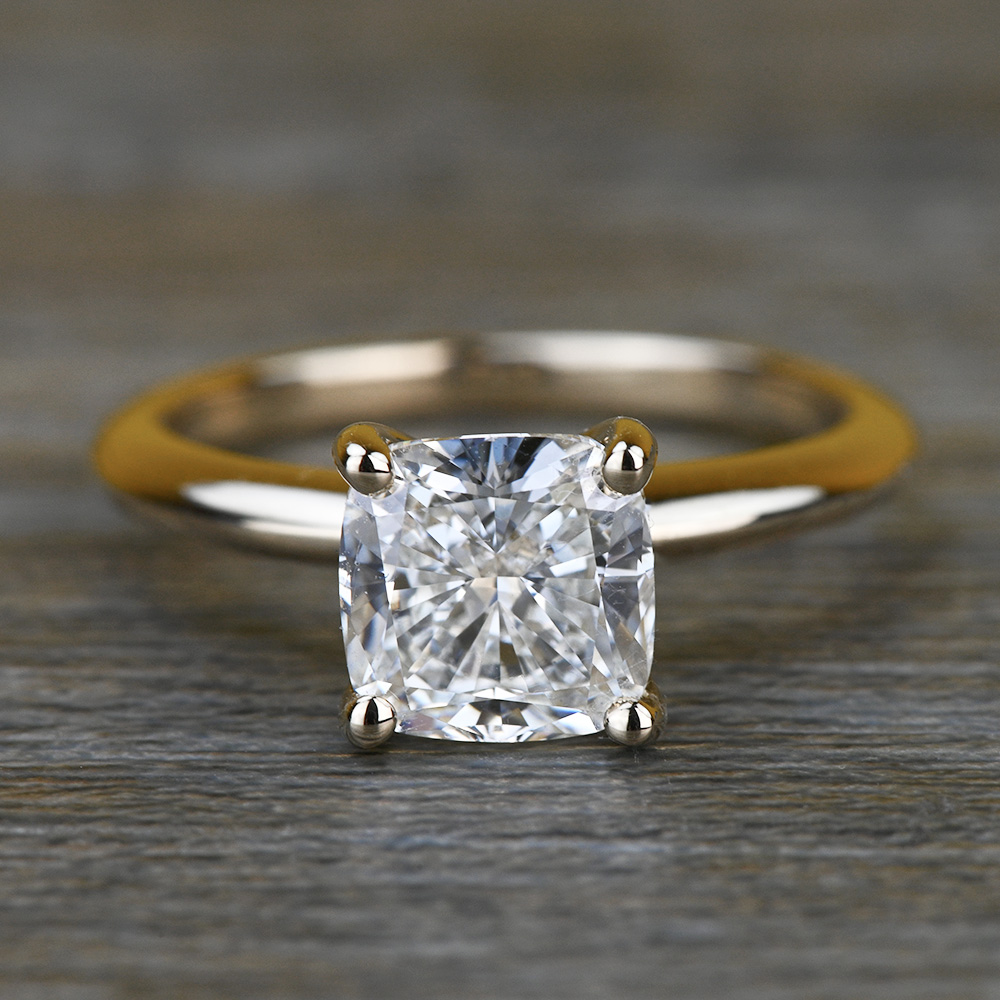 Knife Edge Engagement Ring, Cushion Cut Solitaire Moissanite Ring