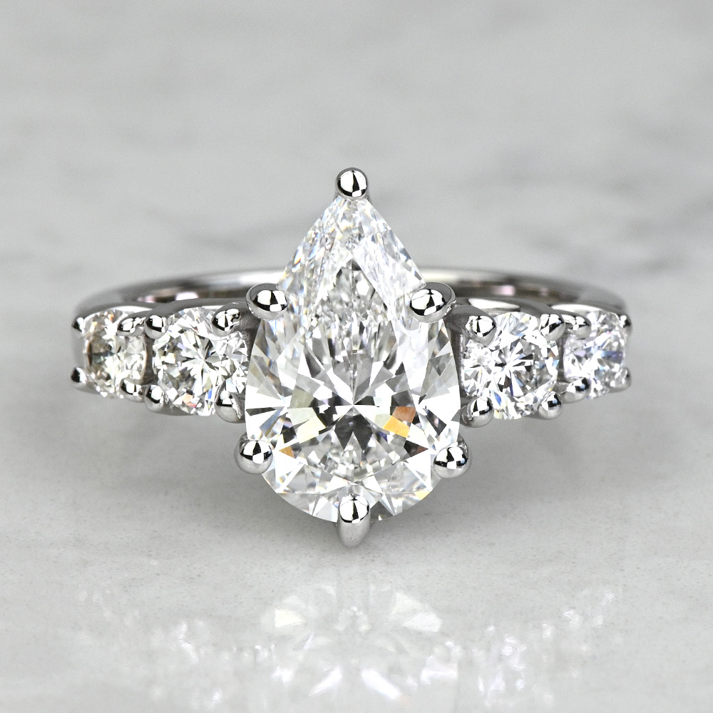 2.50 Carat Lab Created Pear Five Diamond Trellis Engagement Ring