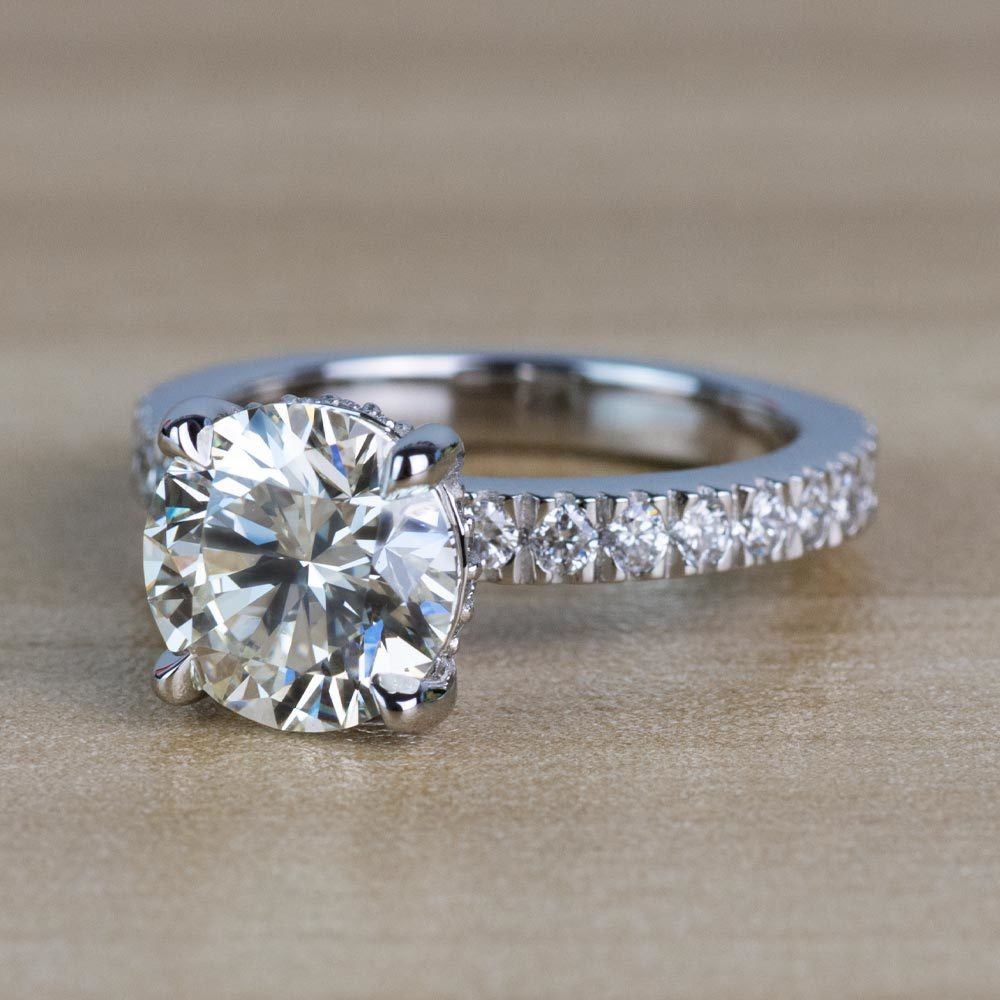 2.50 Carat Round Diamond Petite Pave Engagement Ring