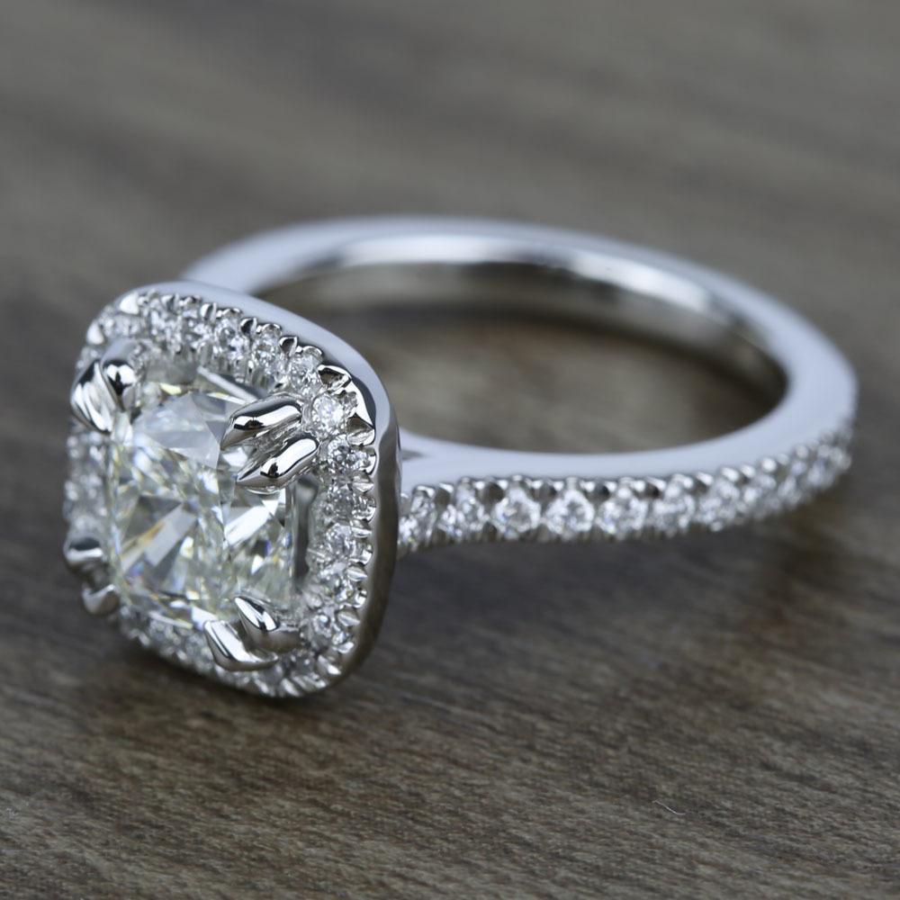 Carat Cushion Cut Halo Engagement Ring In Platinum