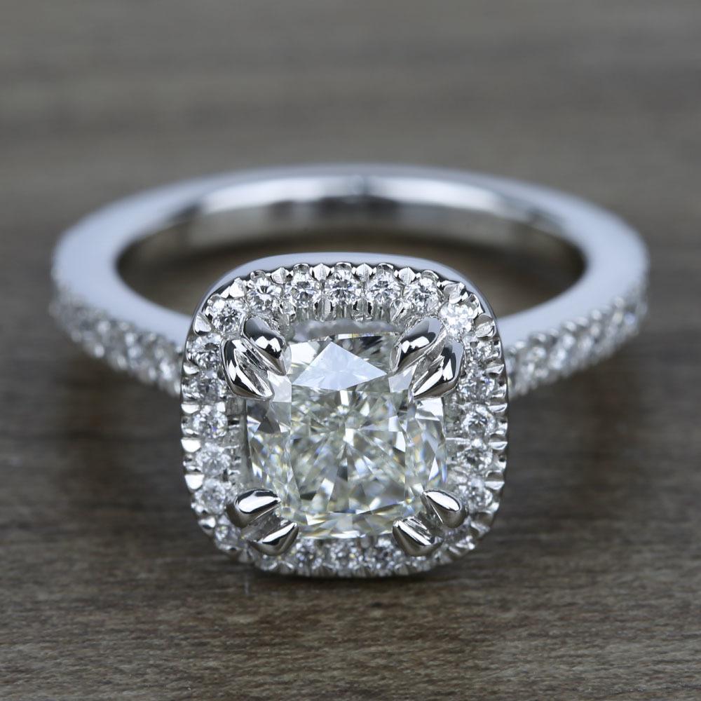 2 Carat Cushion Cut Halo Engagement Ring In Platinum