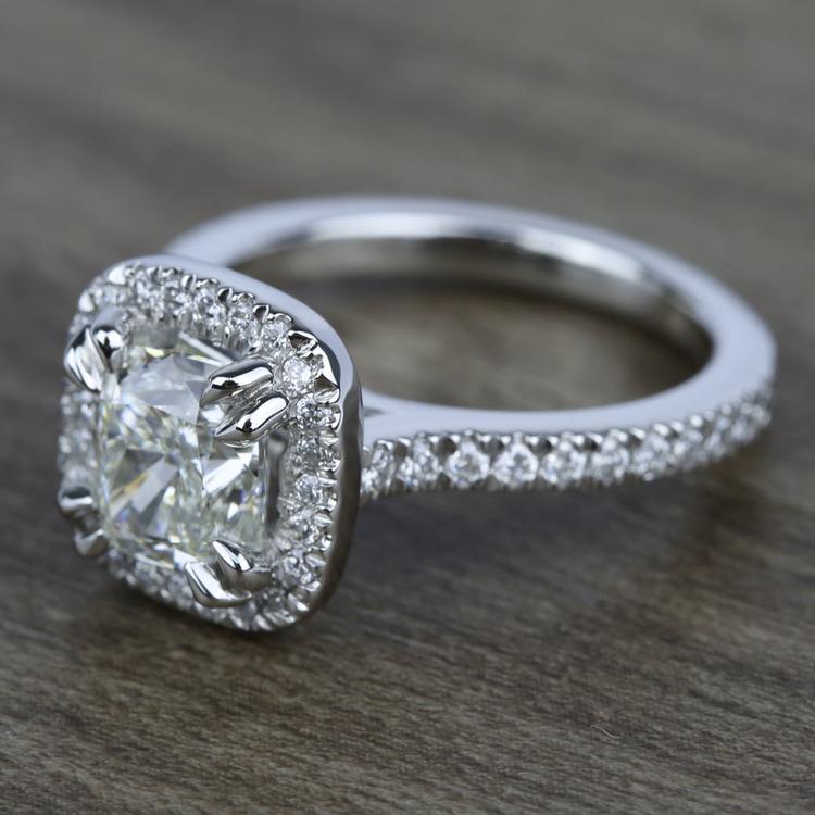 2 Carat Cushion Petite Halo Diamond Engagement Ring