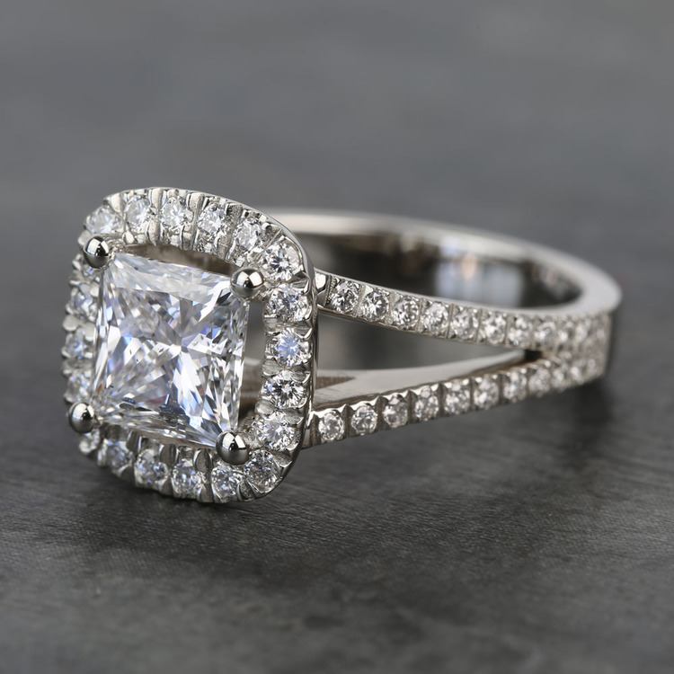 2 Carat Custom Split Shank Princess Halo Diamond Engagement Ring