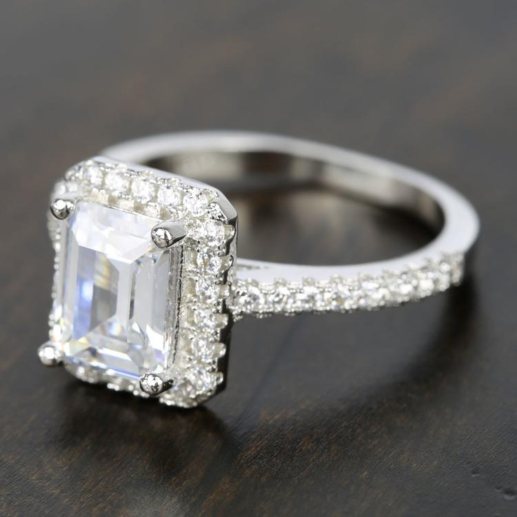 2 Carat Emerald Cut Diamond Ring With Halo In White Gold