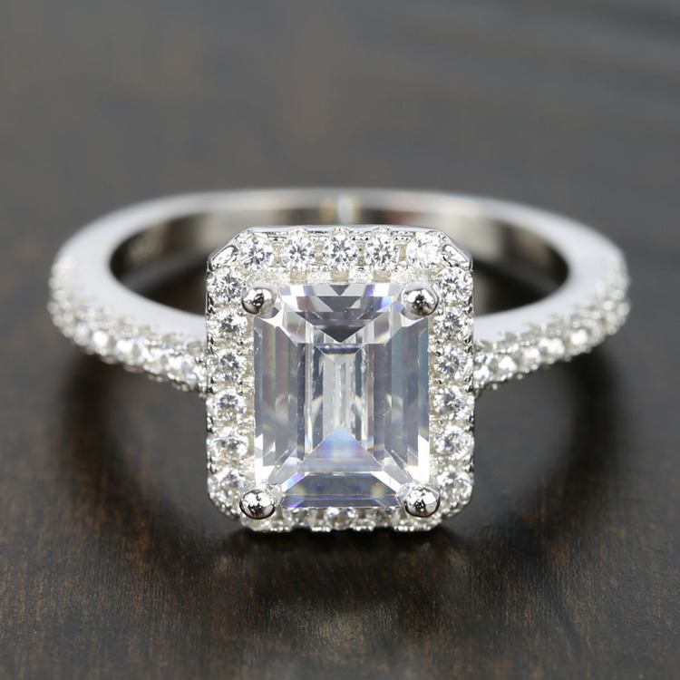 2 Carat Emerald Cut Diamond Ring With Halo In White Gold