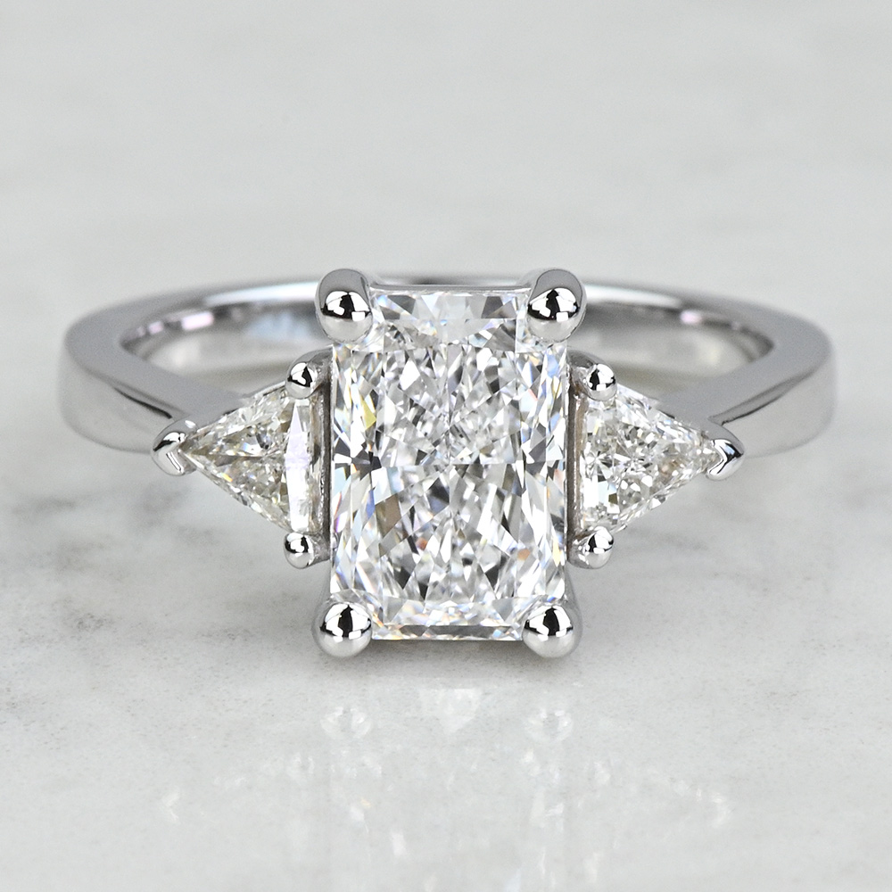 2 Carat Lab Created Radiant Diamond Trillion Side Stone Engagement Ring