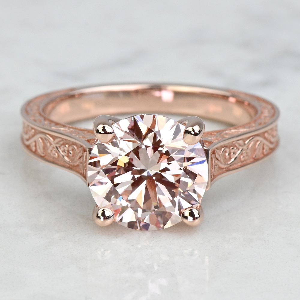 3.50 Carat Lab Created Fancy Pink Round Diamond Antique Engagement Ring