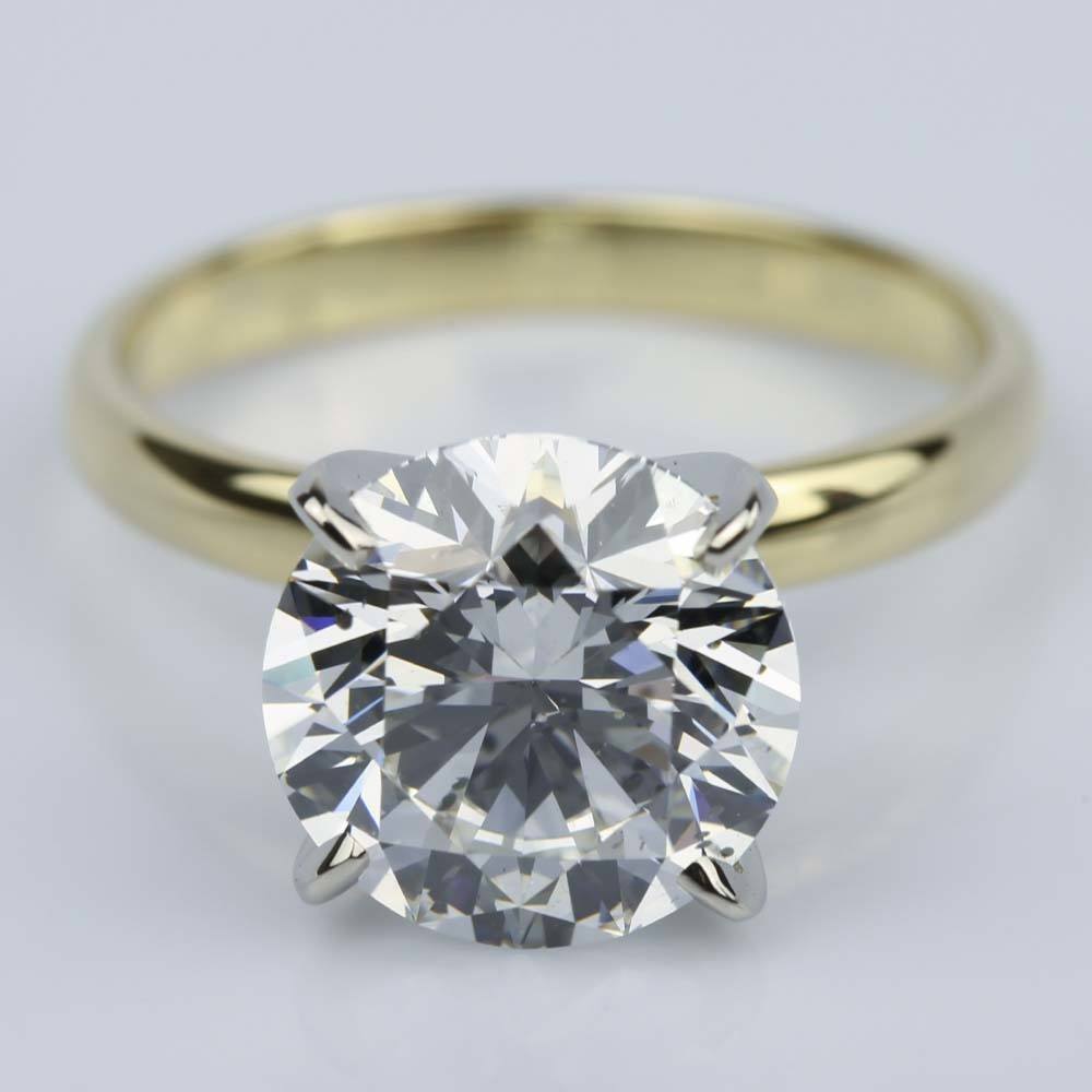 3.77 Carat Round Yellow Gold Classic Solitaire Engagement Ring