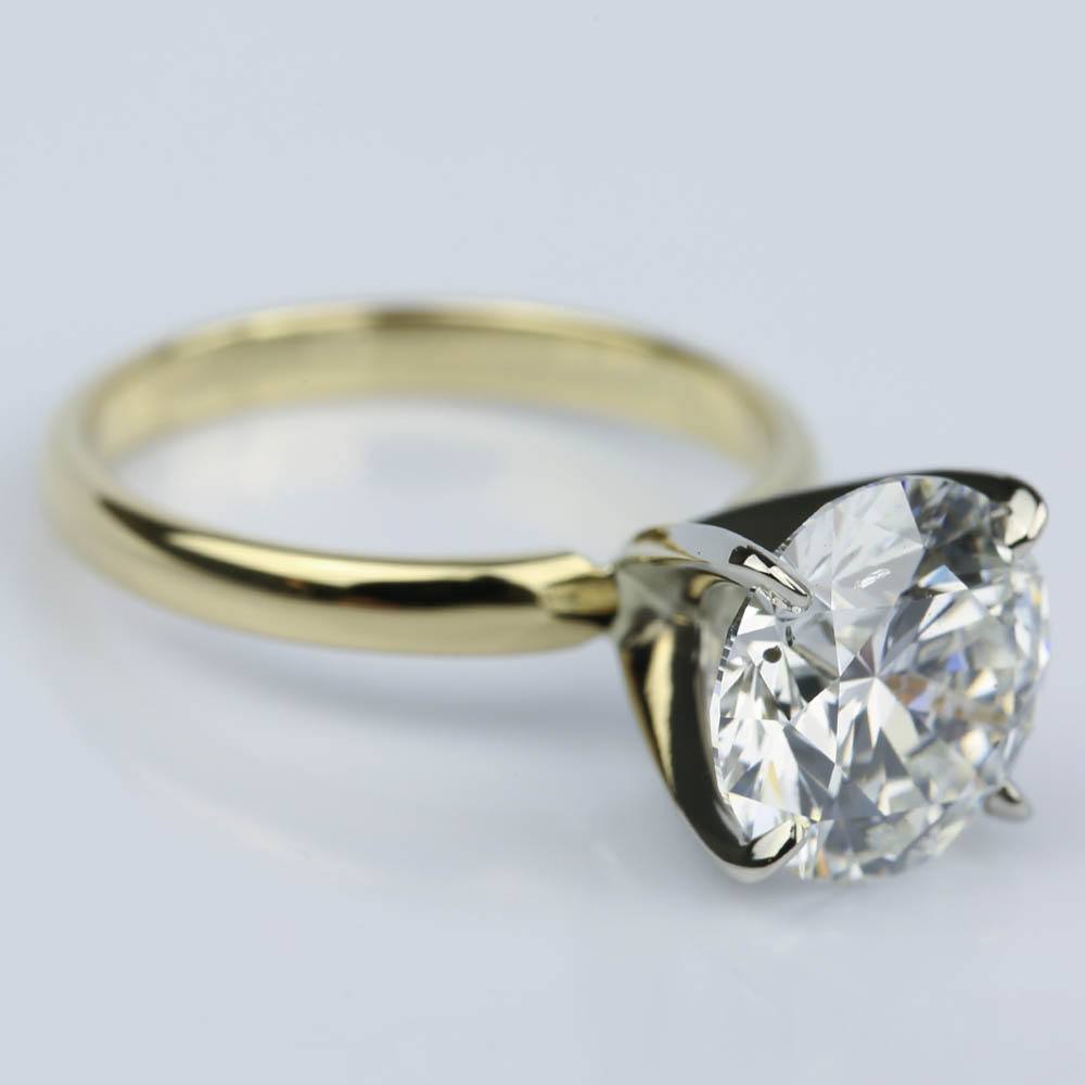 3.77 Carat Round Yellow Gold Classic Solitaire Engagement Ring