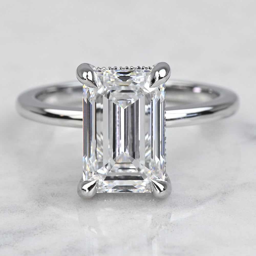 4 Carat Lab Grown Emerald Diamond Hidden Halo Engagement Ring