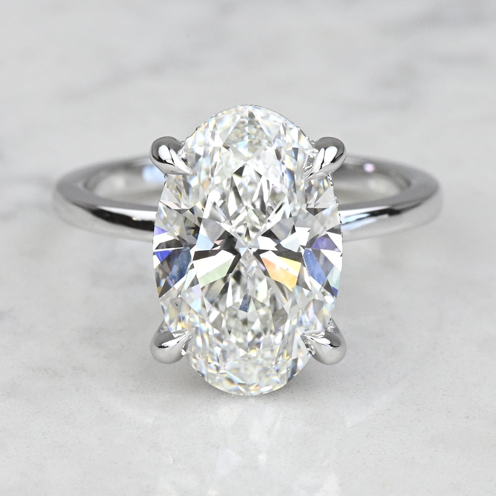5 Carat Lab Grown Oval Diamond Hidden Halo Engagement Ring