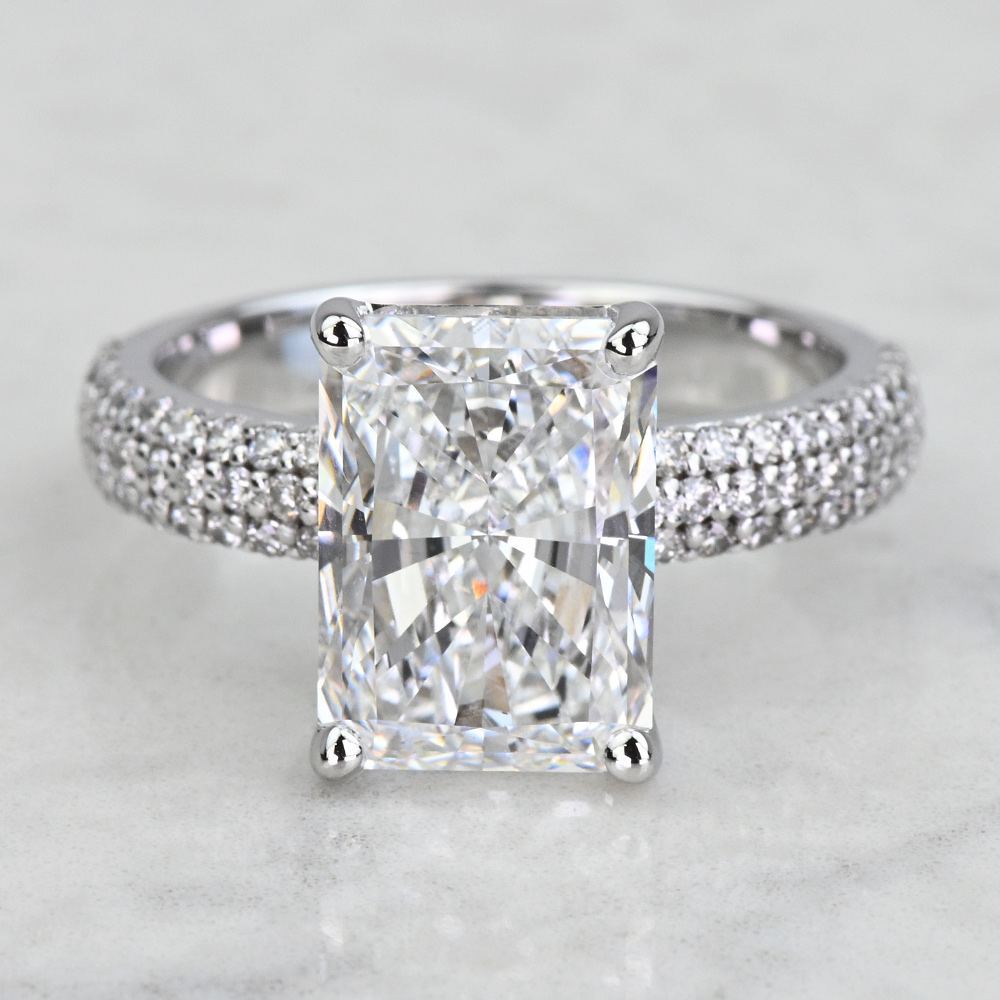 6 Carat Lab Grown Radiant Diamond Triple Row Pave Engagement Ring