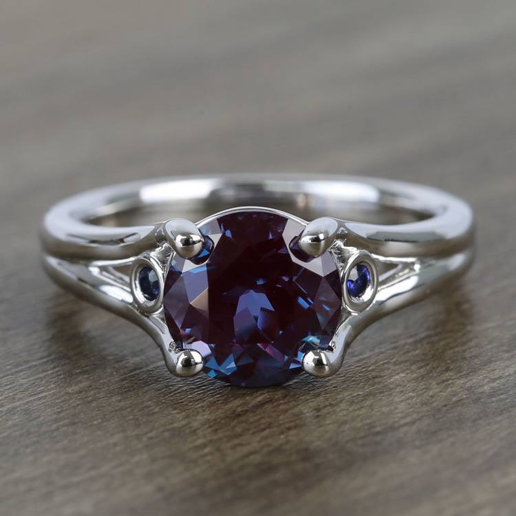 8.2 mm Chatham® Alexandrite & Sapphire Gemstone Engagement Ring