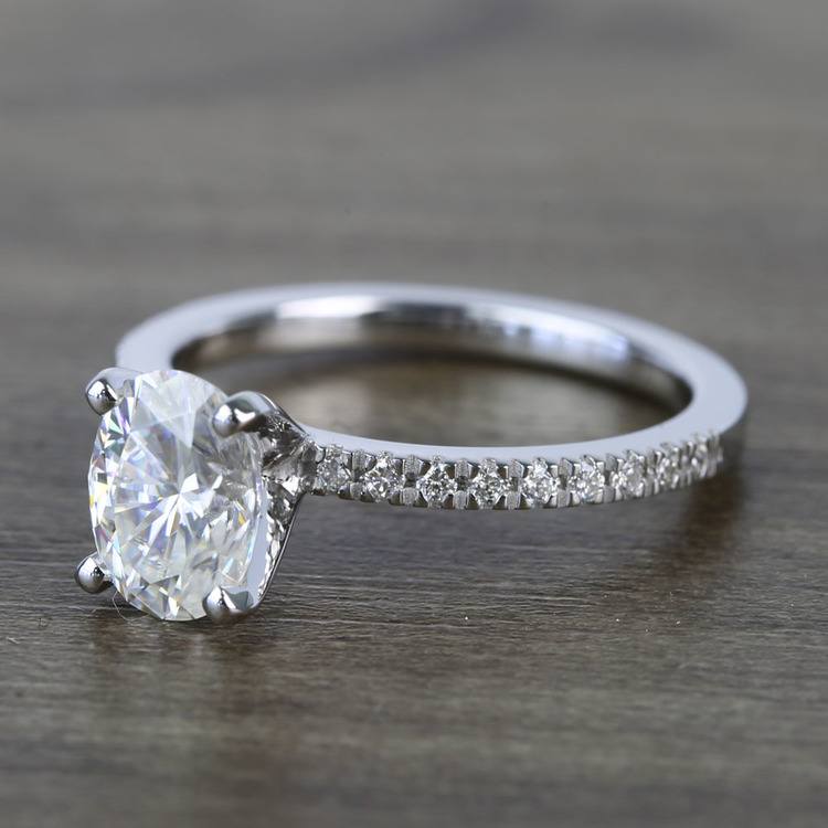 Oval Moissanite Petite Pave Diamond Engagement Ring (8x6 mm.)