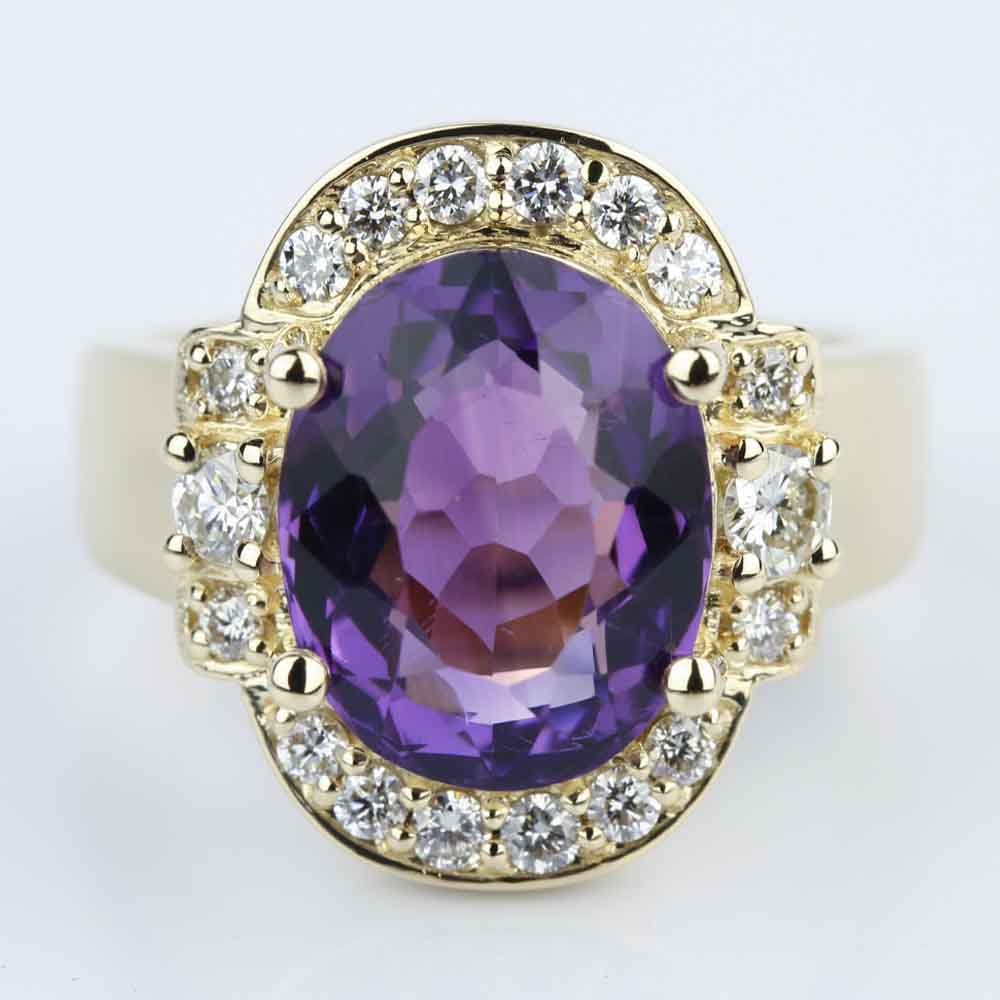 Amethyst And Diamond Halo Ring In Yellow Gold