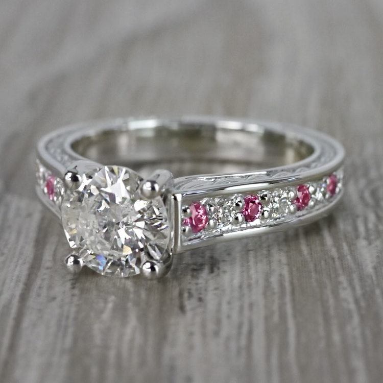 Antique Pink Sapphire And Diamond Ring In White Gold