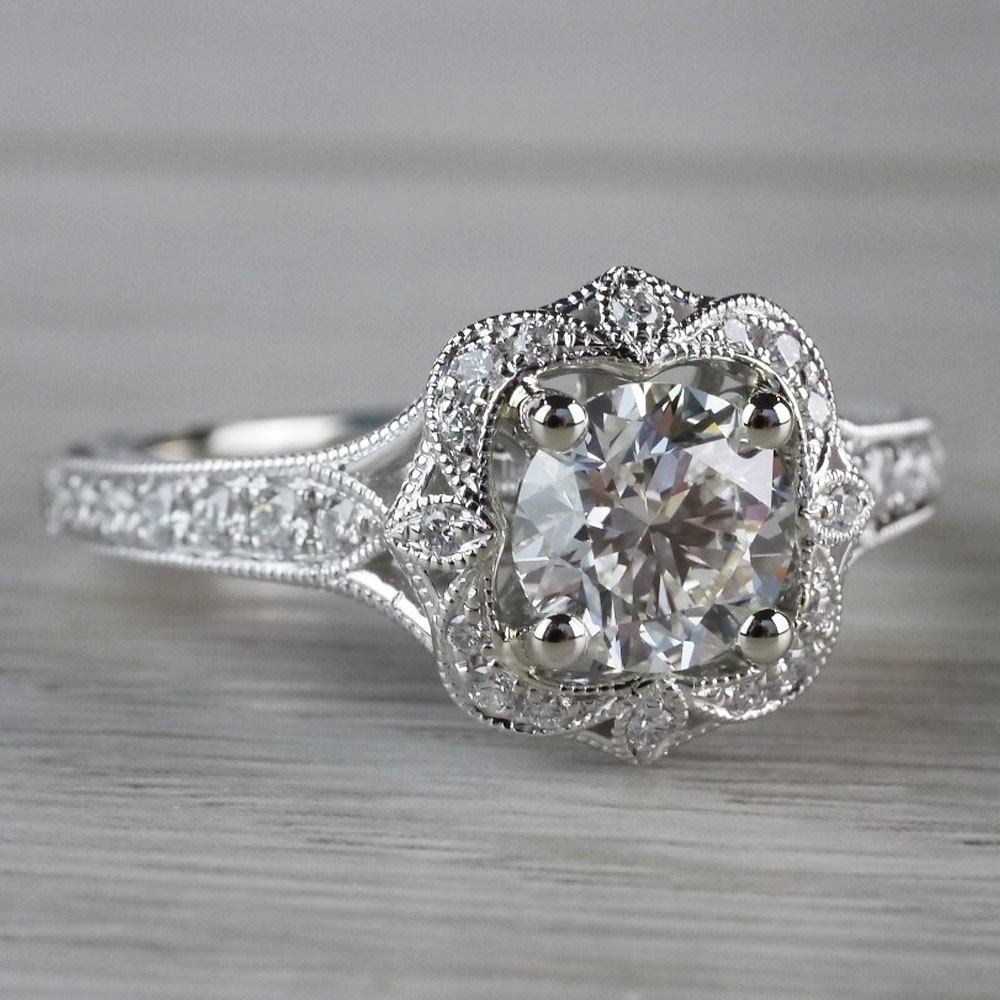 Antique Lyria Bloom Halo White Gold Engagement Ring