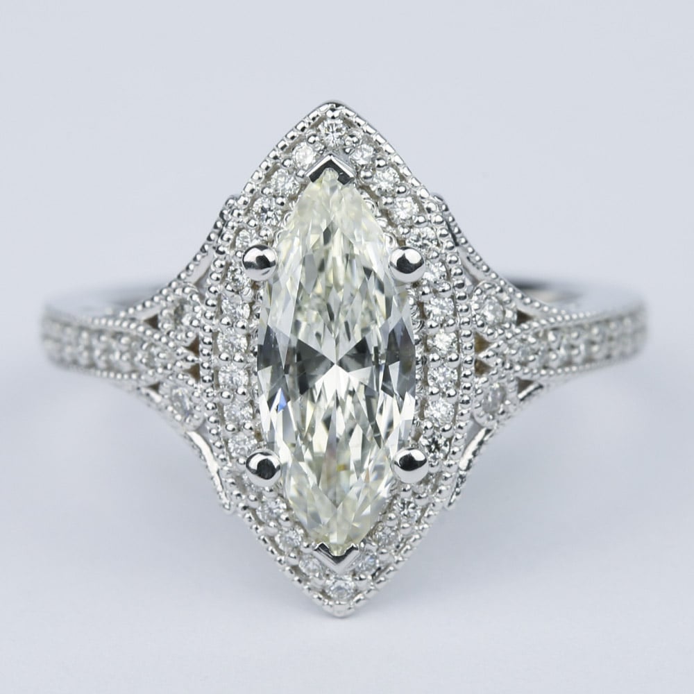 Art Deco Halo Marquise Diamond Engagement Ring (1 Carat)