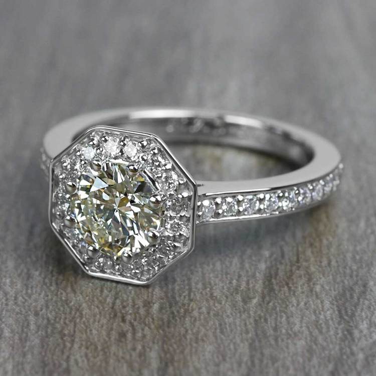Art Deco Style 0.80 Round Carat Halo Diamond Ring