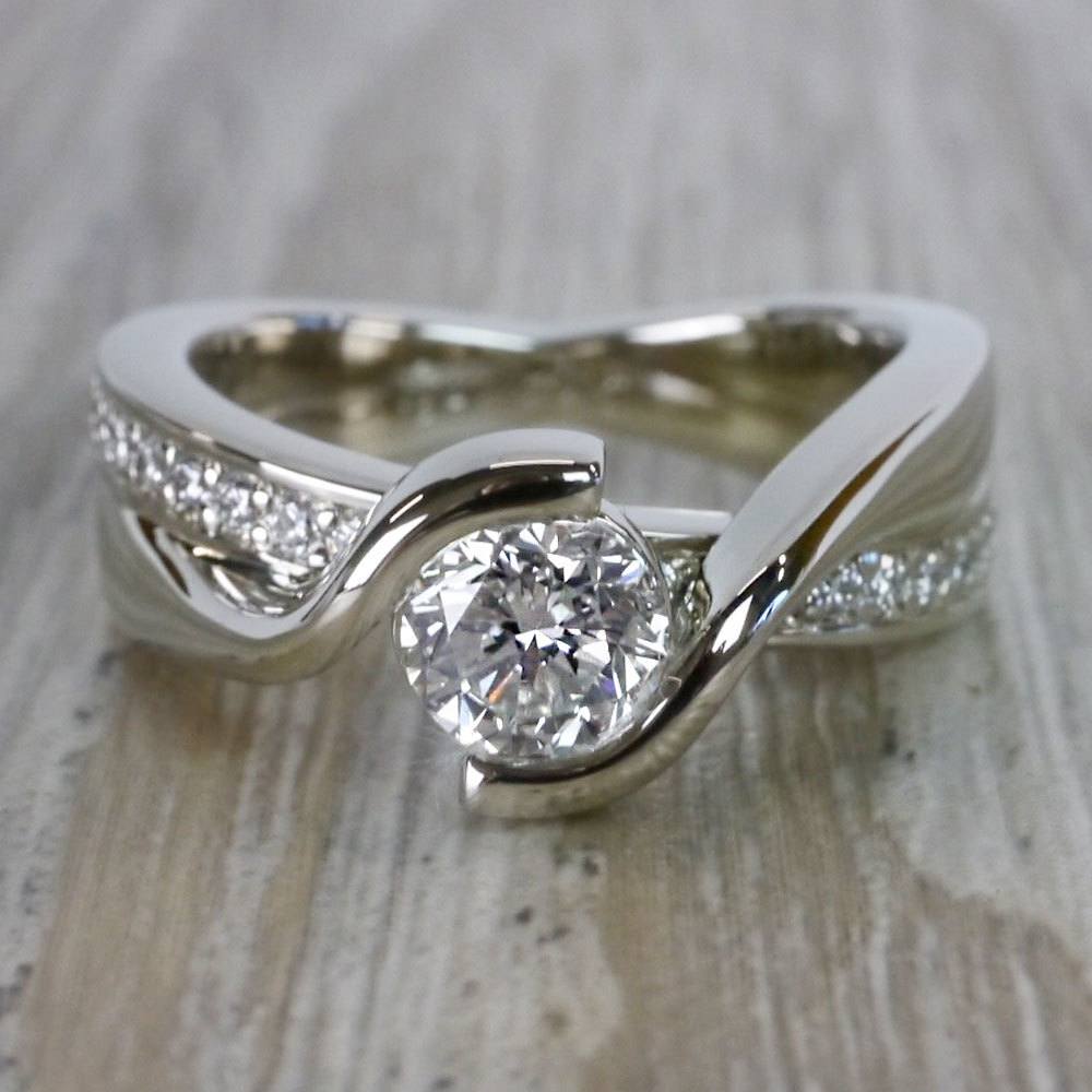 Round Bezel Set Engagement Ring With Bridge Design