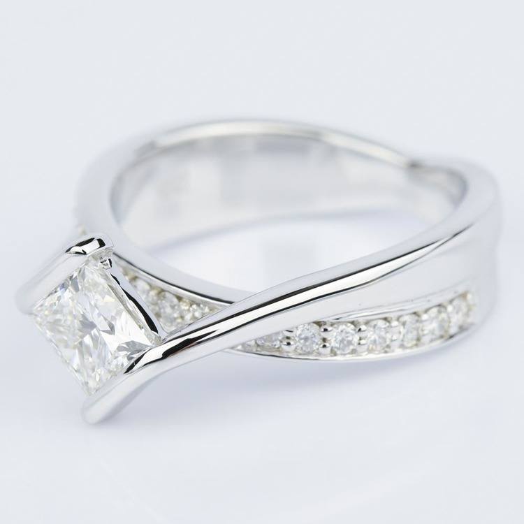 Bezel Bridge  Princess  Diamond Engagement  Ring  in White 