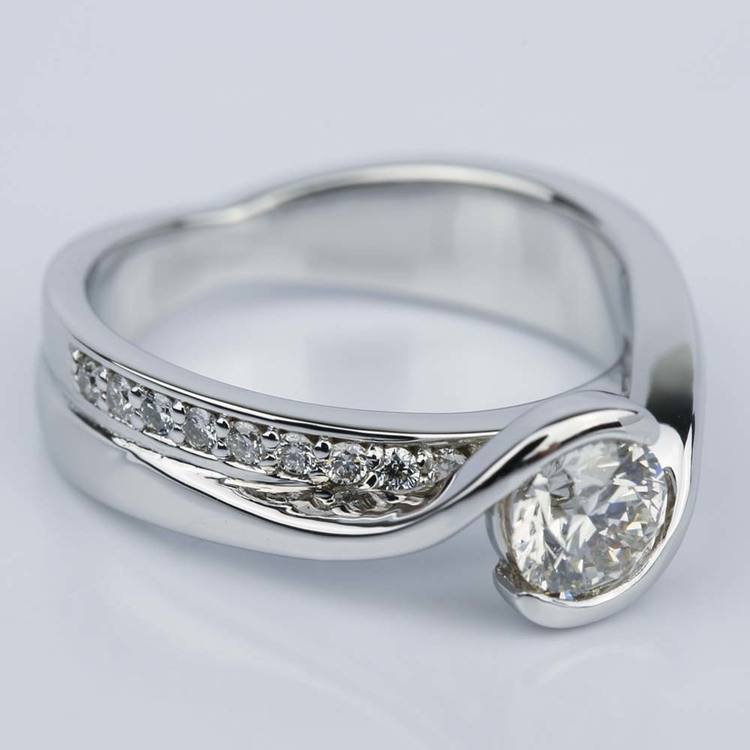 Bezel Diamond Bridge Engagement Ring in White Gold (0.80 ct.)