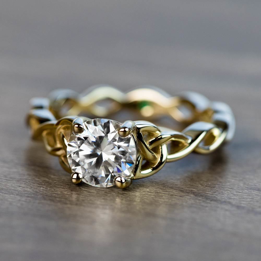 Celtic Inspired Moissanite Engagement Ring with Hidden Stone