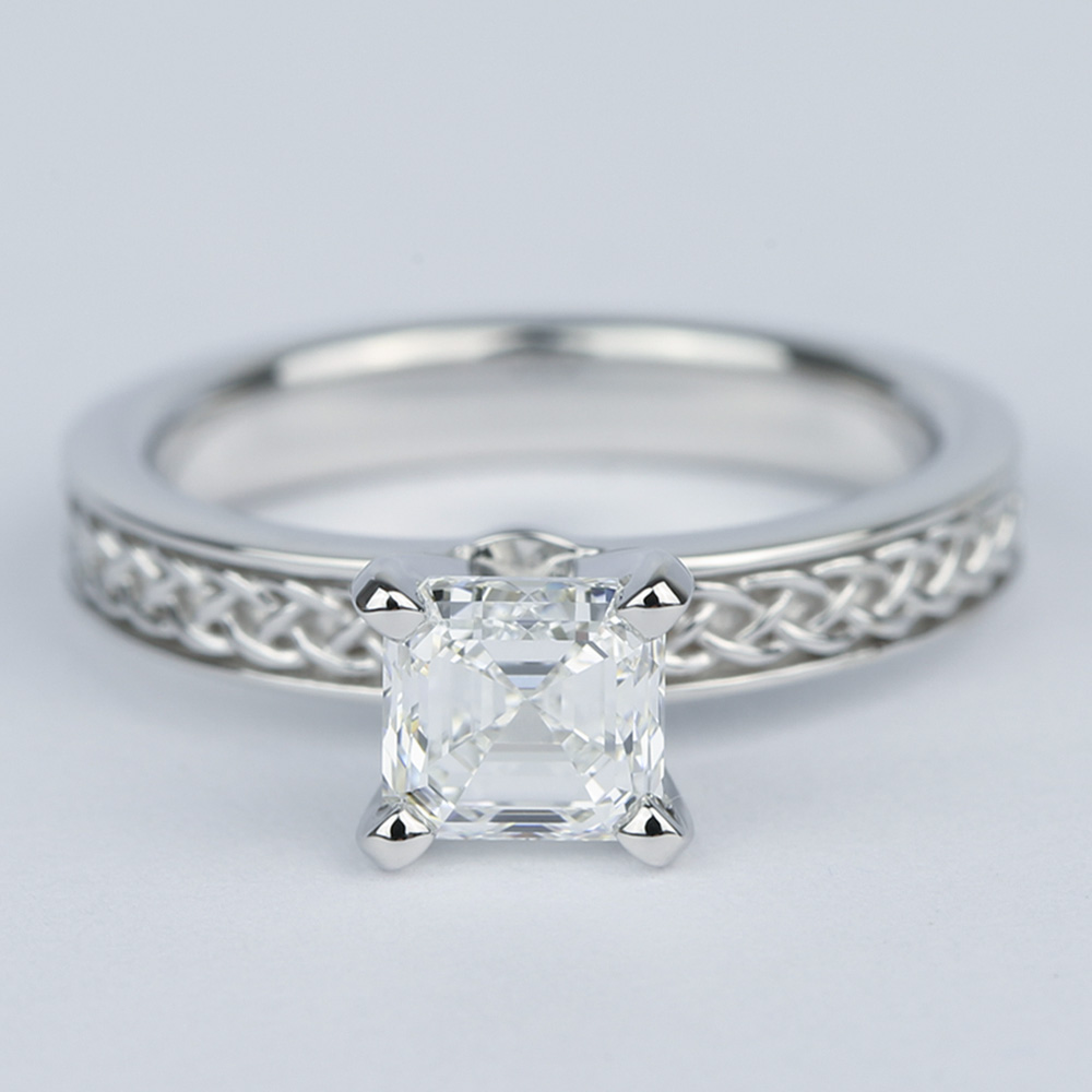 Celtic Knot Engagement Ring Colorless Asscher Diamond   Celtic Knot 1 Carat D Color Asscher Solitaire Engagement Ring 1 