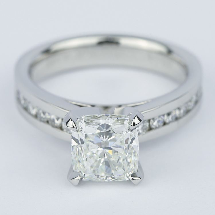 Channel Cathedral Cushion Diamond Engagement Ring (2 Carat)